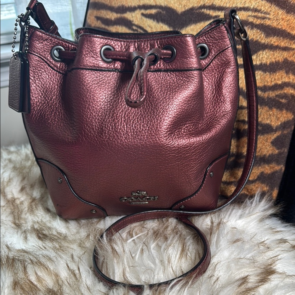 Coach Shimmering Burgundy Leather Shoulder Bag